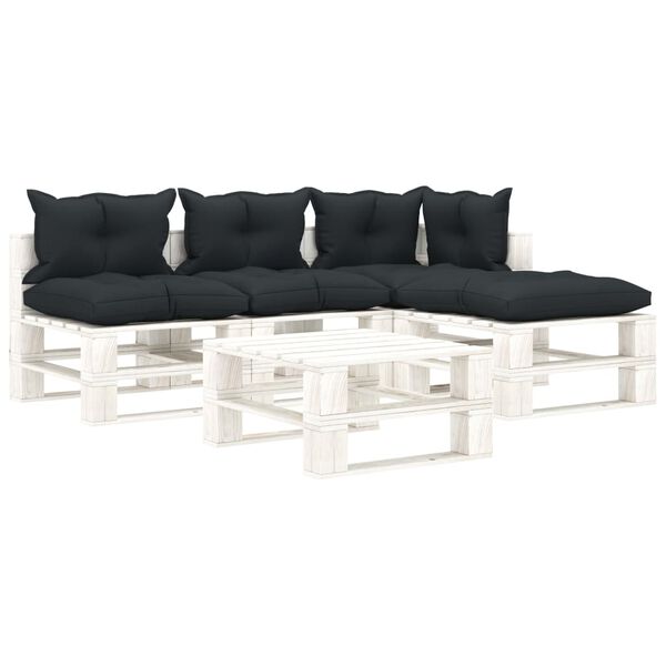 vidaXL 5-tlg. Garten-Lounge-Set Paletten mit Kissen in Anthrazit Holz