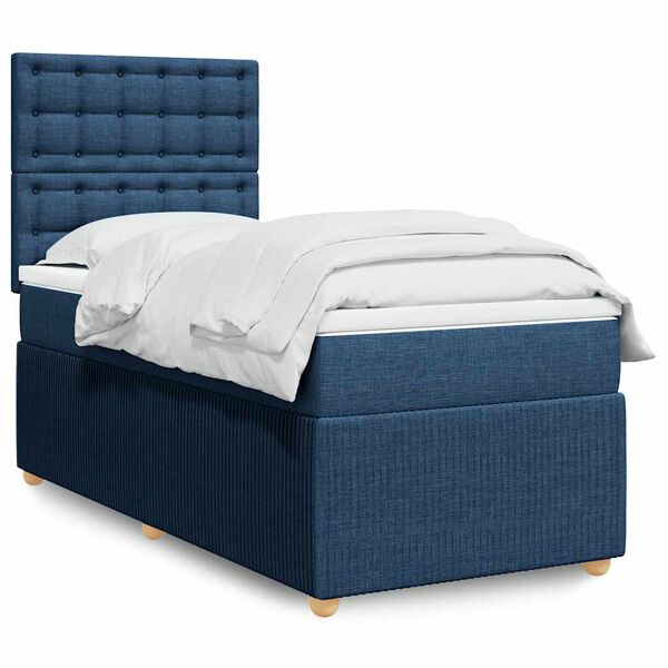 vidaXL Boxspringbett mit Matratze Blau 90x200 cm Stoff