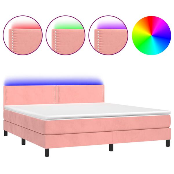 vidaXL Boxspringbett mit Matratze & LED Rosa 180x200 cm Samt