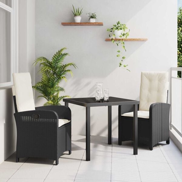vidaXL Garten Essgruppe mit Kissen 3 pcs Schwarz Poly-Rattan