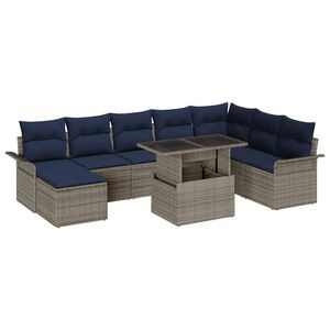 vidaXL Gartensofa-set mit Kissen 9 pcs Grau Poly Rattan