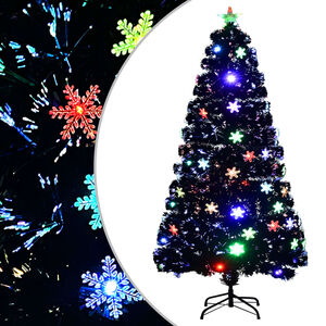 vidaXL Weihnachtsbaum mit LED-Schneeflocken Schwarz 120 cm Fiberoptik