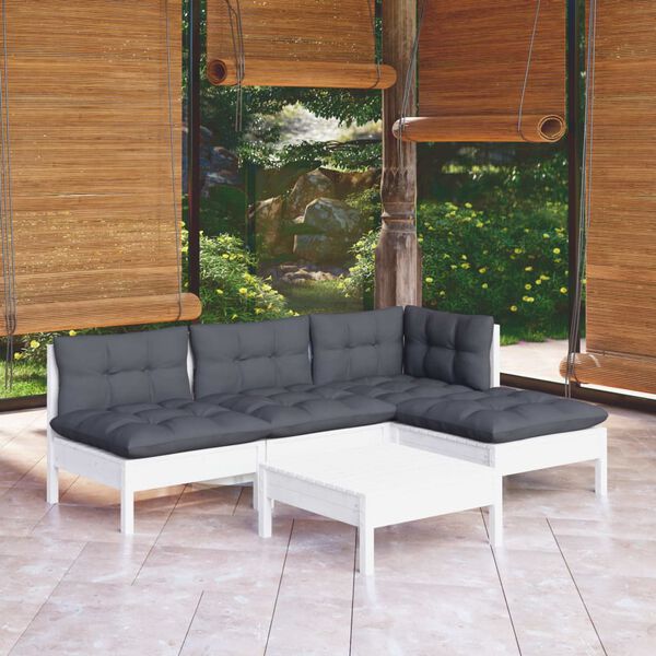 vidaXL 5-tlg. Garten-Lounge-Set mit Kissen Wei&szlig; Kiefernholz