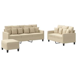 vidaXL 3-tlg. Sofagarnitur mit Kissen Creme Stoff