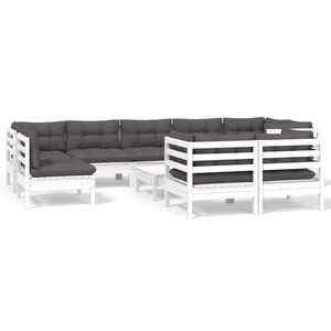 vidaXL 10-tlg. Garten-Lounge-Set mit Kissen Wei&szlig; Kiefer Massivholz