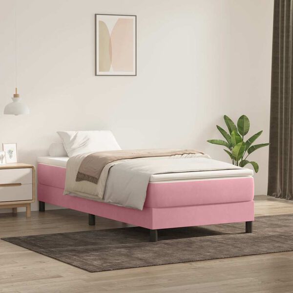 vidaXL Boxspringbett mit Matratze Rosa 100x220 cm Samt