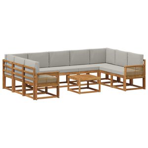 vidaXL Outdoor-Sofagarnitur mit Kissen 10 pcs Nat&uuml;rlich und Hellgrau