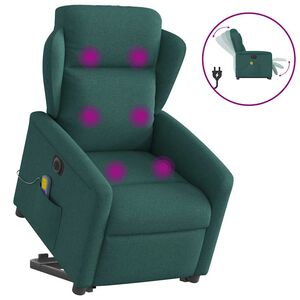 vidaXL Elektrischer Massagesessel mit Aufstehhilfe Dunkelgr&uuml;n Stoff