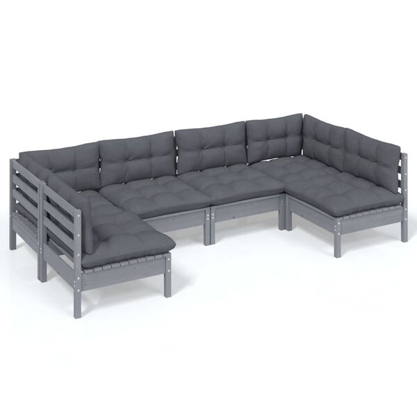 vidaXL 6-tlg. Garten-Lounge-Set mit Kissen Grau Kiefer Massivholz