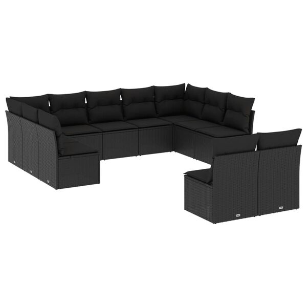 vidaXL 11-tlg. Garten-Sofagarnitur mit Kissen Schwarz Poly Rattan