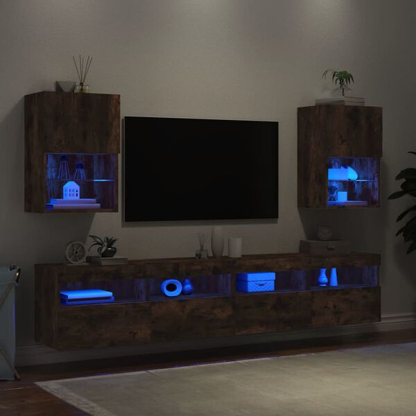 vidaXL TV-Schr&auml;nke mit LED-Leuchten 2 Stk. R&auml;uchereiche 40,5x30x60 cm