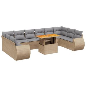 vidaXL 11-tlg. Garten-Sofagarnitur mit Kissen Beige Poly Rattan