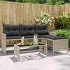 vidaXL Gartensofa in L-Form mit Tisch und Kissen Hellgrau Poly Rattan
