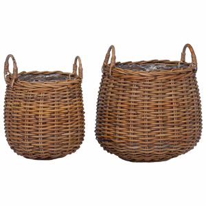 vidaXL Blumentopf K&ouml;rbchen mit Speicher 2 pcs Braun Lacak Rattan