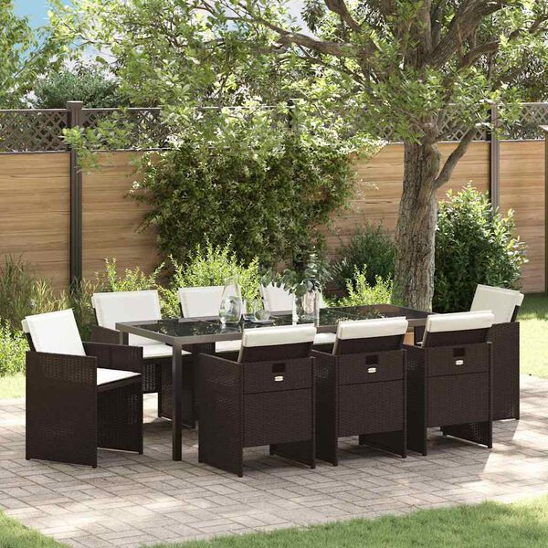 vidaXL Garten Essgruppe 9 pcs Braun Poly-Rattan