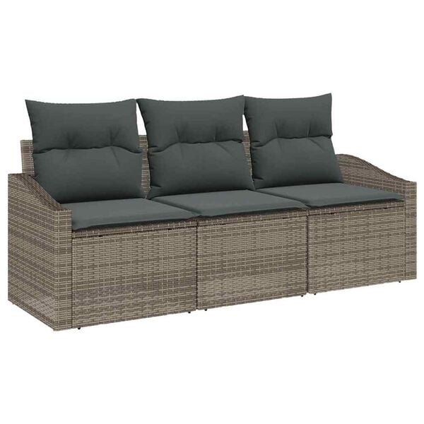 vidaXL Sofa Set mit Kissen 3 pcs Grau Poly Rattan