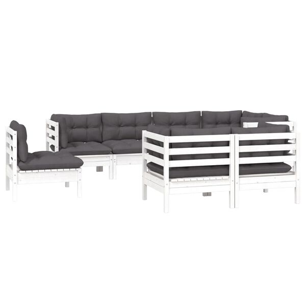 vidaXL 8-tlg. Garten-Lounge-Set mit Kissen Weiß Kiefer Massivholz