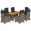 vidaXL 7-tlg. Garten-Essgruppe mit Kissen Grau Poly Rattan