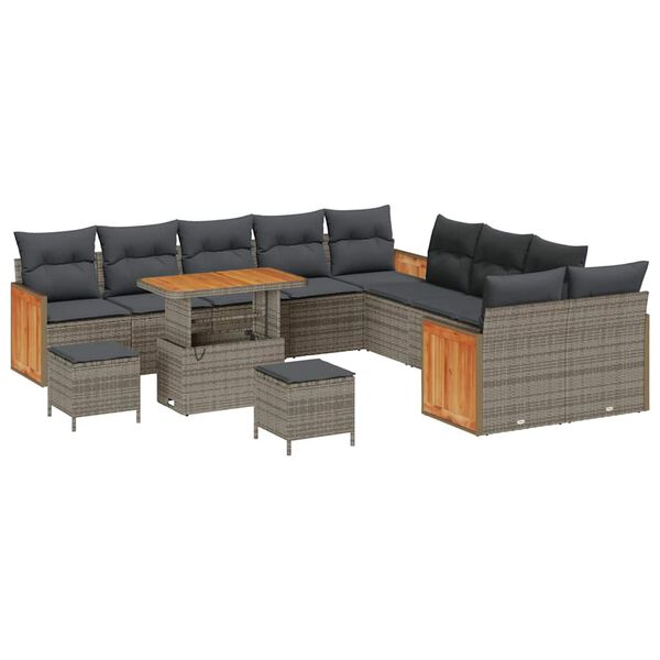 vidaXL Gartensofa-set mit Kissen 17 pcs Grau Poly-Rattan