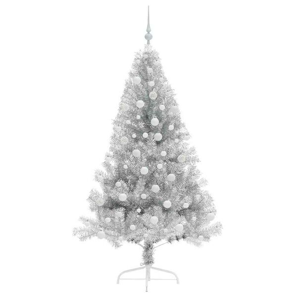 vidaXL K&uuml;nstlicher vorbeleuchteter Weihnachtsbaum Silber 180 cm PET
