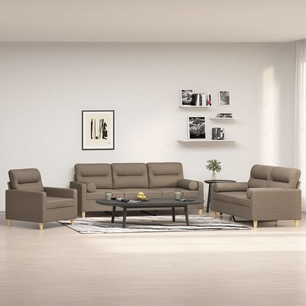 vidaXL 3-tlg. Sofagarnitur mit Kissen Taupe Stoff