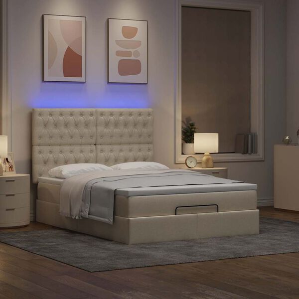 vidaXL Ottoman-Bett mit Matratze & LEDs Creme 140x200 cm Stoff