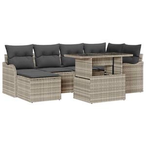 vidaXL Garten-Sofa-Set mit Kissen 7 pcs Hellgrau Poly Rattan