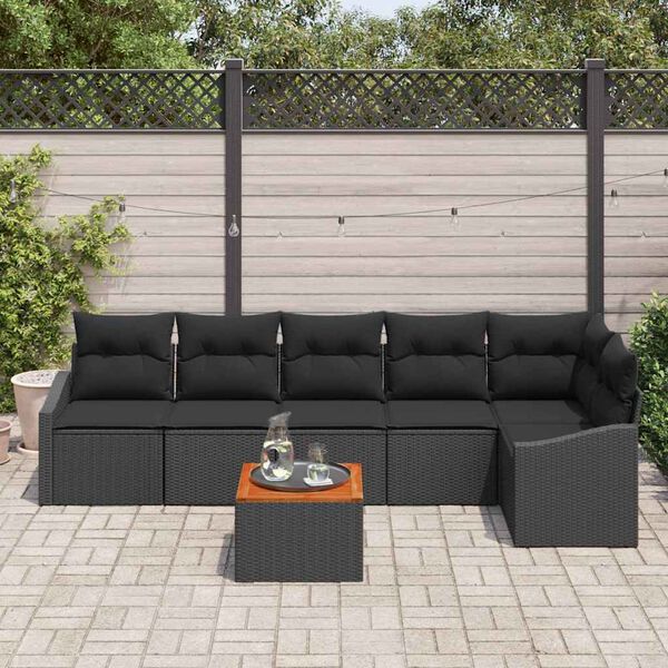 vidaXL Gartensofa-set mit Kissen 7 pcs Schwarz Poly-Rattan
