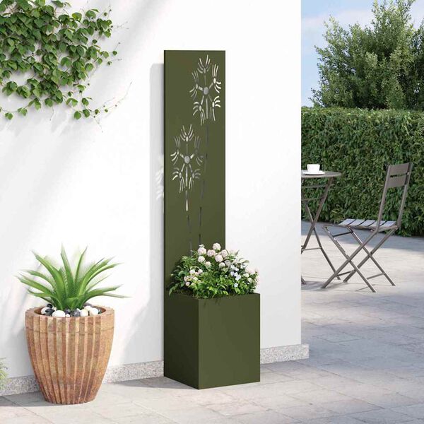 vidaXL Garten Sichtschutz-Leinwand Floral Olivgr&uuml;n 32 x 140 cm
