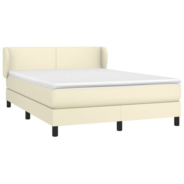 vidaXL Boxspringbett mit Matratze Creme 140x200 cm Kunstleder