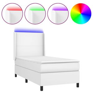 vidaXL Boxspringbett mit Matratze & LED Wei&szlig; 90x190 cm Kunstleder