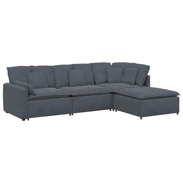 vidaXL Modulares Sofa mit Fu&szlig;hocker Kissen Samt Dunkelgrau