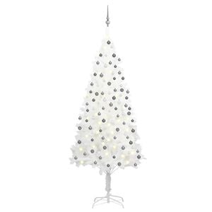 vidaXL K&uuml;nstlicher Weihnachtsbaum mit Beleuchtung & Kugeln Wei&szlig; 210 cm