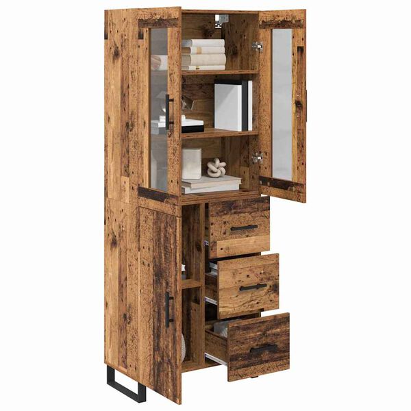 vidaXL Highboard mit Schubladen 2 pcs Altholz Engineered Wood und Glas