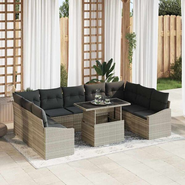 vidaXL Sofa Set mit Kissen 10 pcs Hellgrau Poly-Rattan