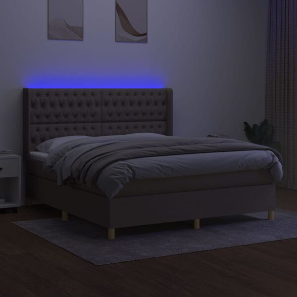 vidaXL Boxspringbett mit Matratze & LED Taupe 160x200 cm Stoff