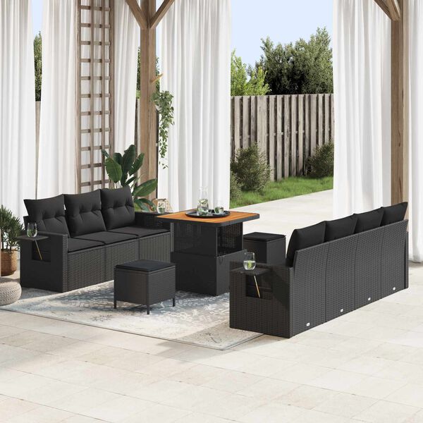 vidaXL Garten-Sofa-Set 10 pcs Schwarz Poly-Rattan