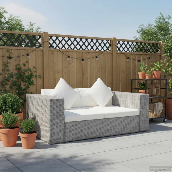 vidaXL 2-Sitzer-Sofa mit Kissen Grau Natürliches Rattan