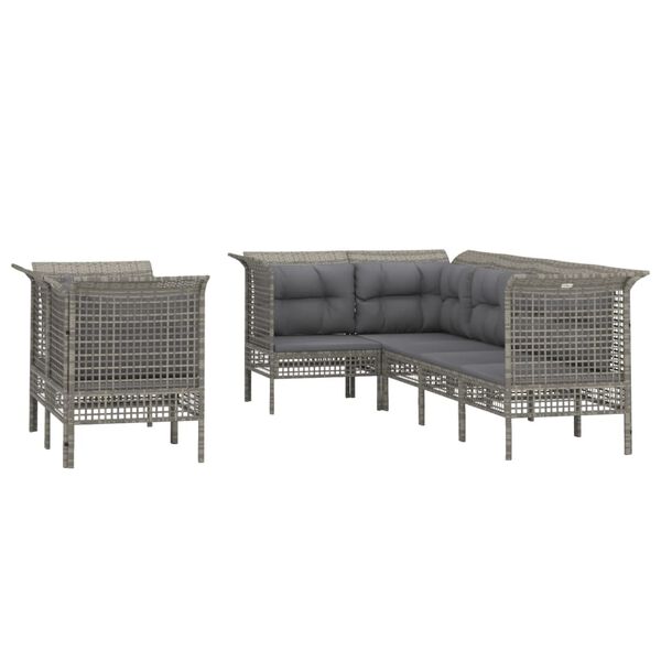 vidaXL 7-tlg. Garten-Lounge-Set mit Kissen Grau Poly Rattan