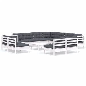 vidaXL 12-tlg. Garten-Lounge-Set mit Kissen Wei&szlig; Massivholz Kiefer