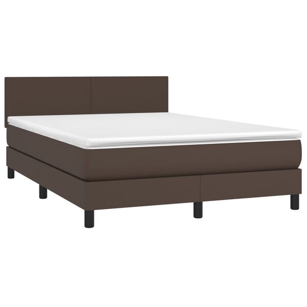 vidaXL Boxspringbett mit Matratze & LED Braun 140x190 cm Kunstleder