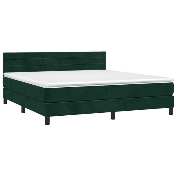 vidaXL Boxspringbett mit Matratze & LED Dunkelgr&uuml;n 180x200 cm Samt