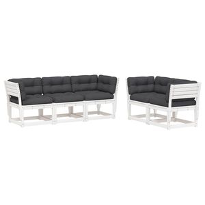 vidaXL 5-tlg. Garten-Sofagarnitur mit Kissen Wei&szlig; Massivholz Kiefer