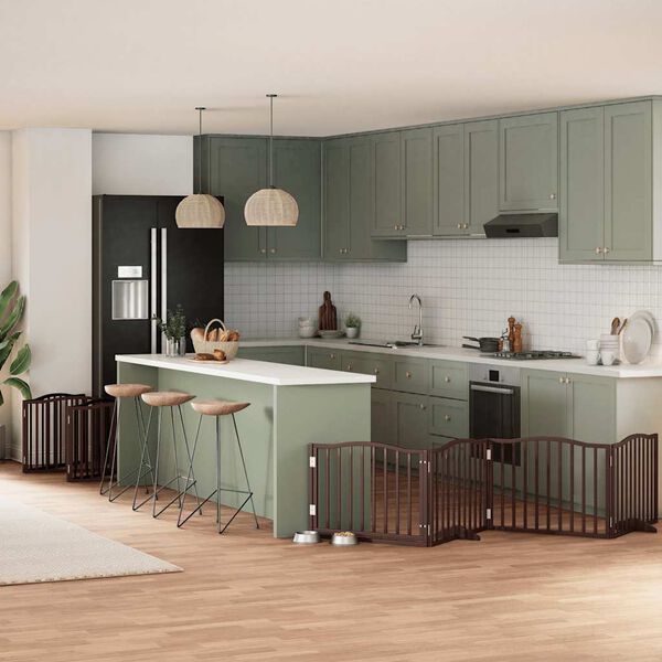 vidaXL 12-tlg. Hundetor mit T&uuml;r Faltbar Braun 960 cm Pappelholz