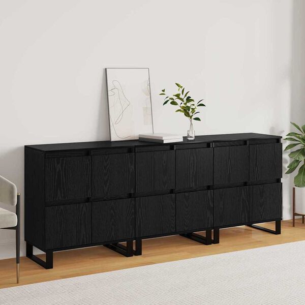vidaXL Sideboard 3 pcs Schwarz Eichen-Optik 60 x 35 x 70 cm