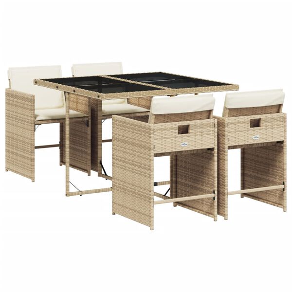 vidaXL 5-tlg. Garten-Essgruppe mit Kissen Beige Poly Rattan