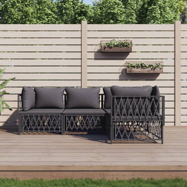 vidaXL 4-tlg. Garten-Lounge-Set mit Kissen Anthrazit Stahl