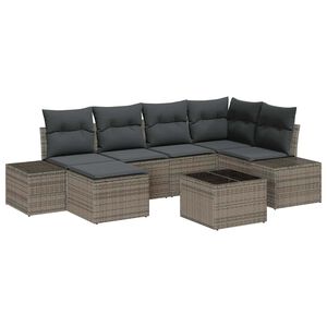 vidaXL Garten-Sofa-Set mit Kissen mit Speicher 6 pcs Grau Poly-Rattan