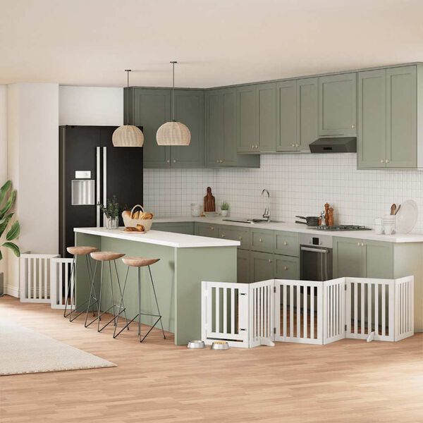 vidaXL 12-tlg. Hundetor mit T&uuml;r Faltbar Wei&szlig; 600 cm Pappelholz