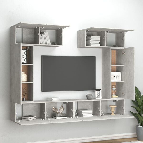 vidaXL 6-tlg. TV-Schrank-Set Betongrau Holzwerkstoff
